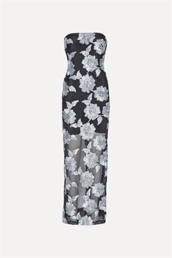 Rotate, Flower Mesh dress, Gray pinstripe